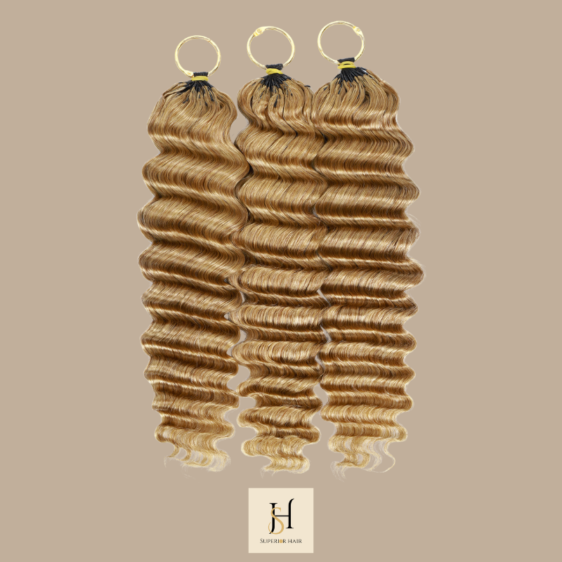Extensions Feather Weft Deep Wave 27# – Mèches fines à nouer 27# Deep Wave