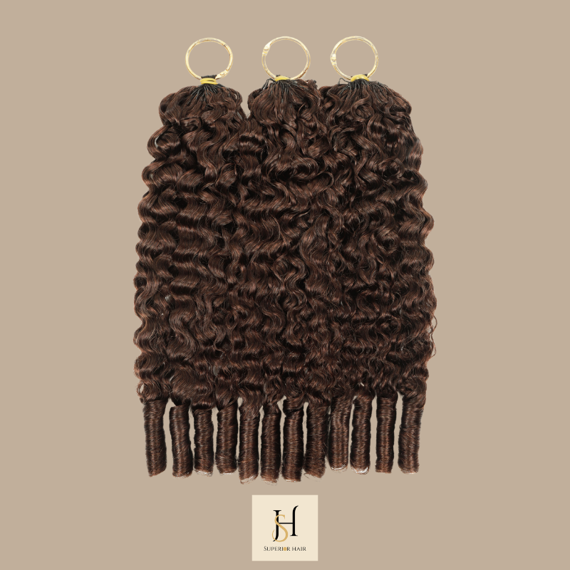 Extensions Feather Weft B-Curly – Mèches fines à nouer 4# B-Curly