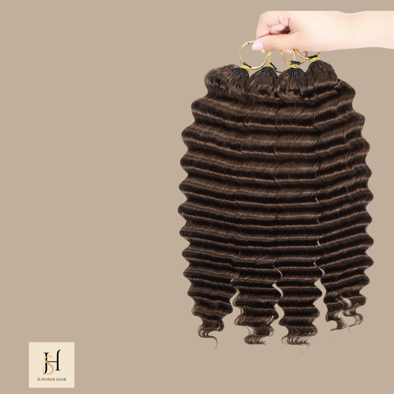 Extensions Feather Weft Deep Wave 4# – Mèches fines à nouer 4# Deep Wave