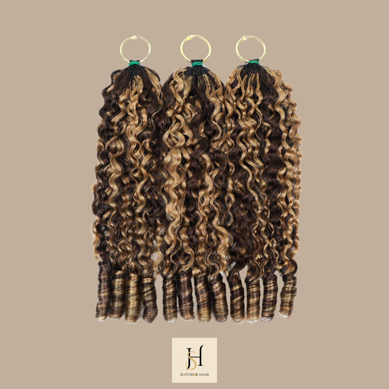 Extensions Feather Weft B-Curly – Mèches fines à nouer P4 27# B-Curly