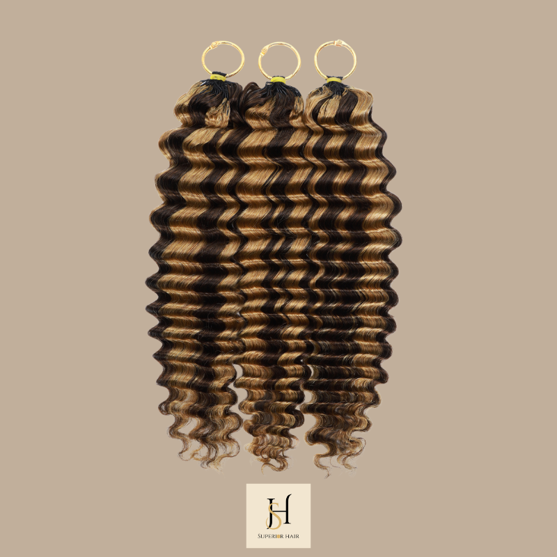 Extensions Feather Weft Deep Wave P4/27# – Mèches fines à nouer P4 27# Deep Wave